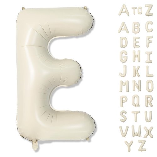Big Letters Balloon E, 40 Inch Cream White Sand Helium Mylar Alphabet for Customizing Name, Self Inflating Beige Foil Custom Letter for Girls Birthday Party Baby Shower Decoration