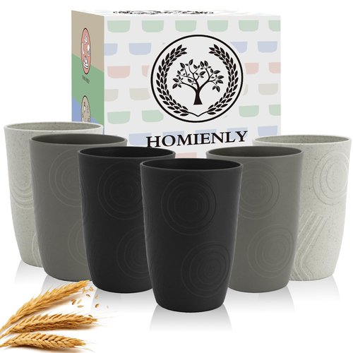 Homienly Drinking Glasses 16oz Wheat Straw Cups-Stackable and Reusable Cups, Alternative to Plastic Cups for Iced Coffee, Smoothies,Iced Tea-Black Grey