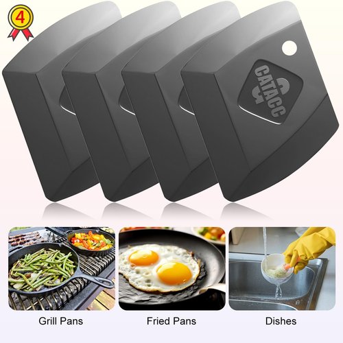 G.CATACC 4-Pack Pan Scrapers, Durable Plastic Dish Scraper Tool for Kitchen Cast Iron Pot Pan Skillets, Cookware Cleaning