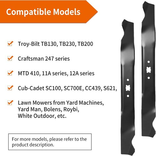 Craftsman Mulching Blade - Fits 21" Deck | 942-0741 Mower Blades for Troy-Bilt TB130 & TB230 | 2 Pack