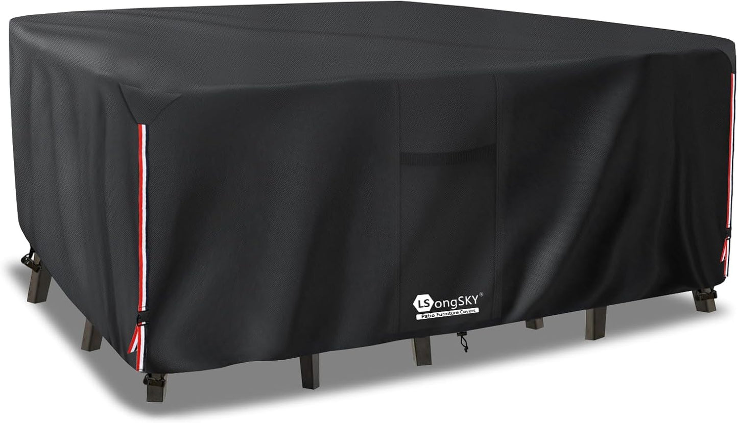 Outdoor Furniture Covers - Waterproof 600D Heavy Duty Protection for 6-8 Piece Patio Sets | Black 111L x 74W x 28H Inch