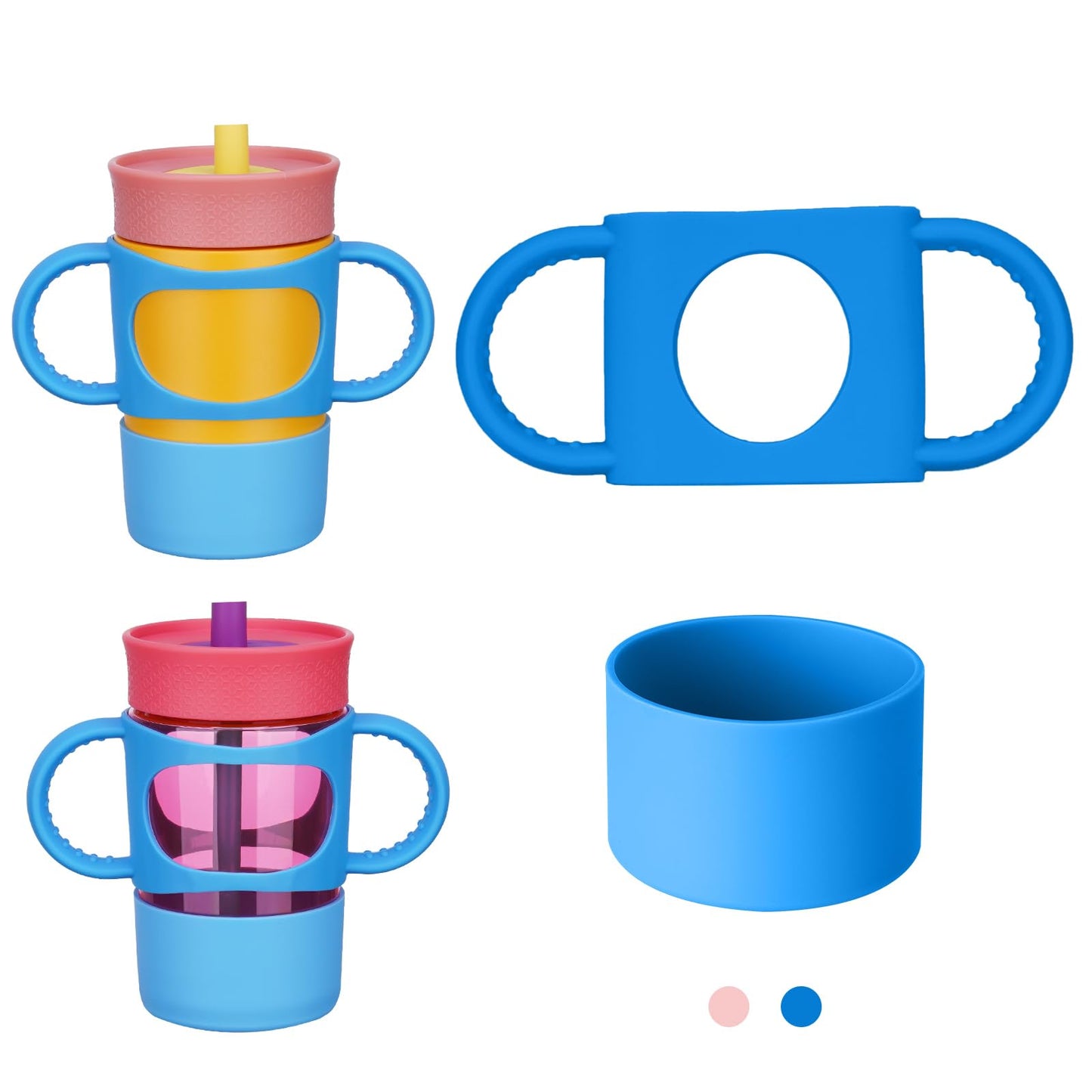NiHome Silicone Double Handle & Boot Fit for Owala Kids’ Tumbler Zak Kelso Tumbler 12oz 15oz, Easy to Install for Toddlers to Grip & Train, Shock-Absorbing Bottom Sleeve Drop Protection (Blue)