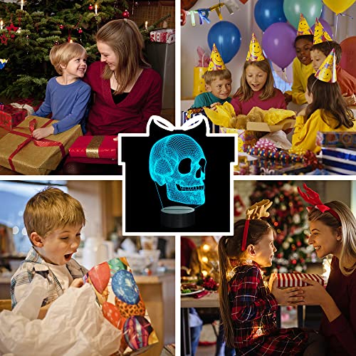 Ammonite Skull Night Light for Kids, 3D Illusion Lamp LED Desk Table Lamp 16 Colors Change with Remote Control and Timing Function, Best Christmas Halloween Birthday Gift for Child Boys