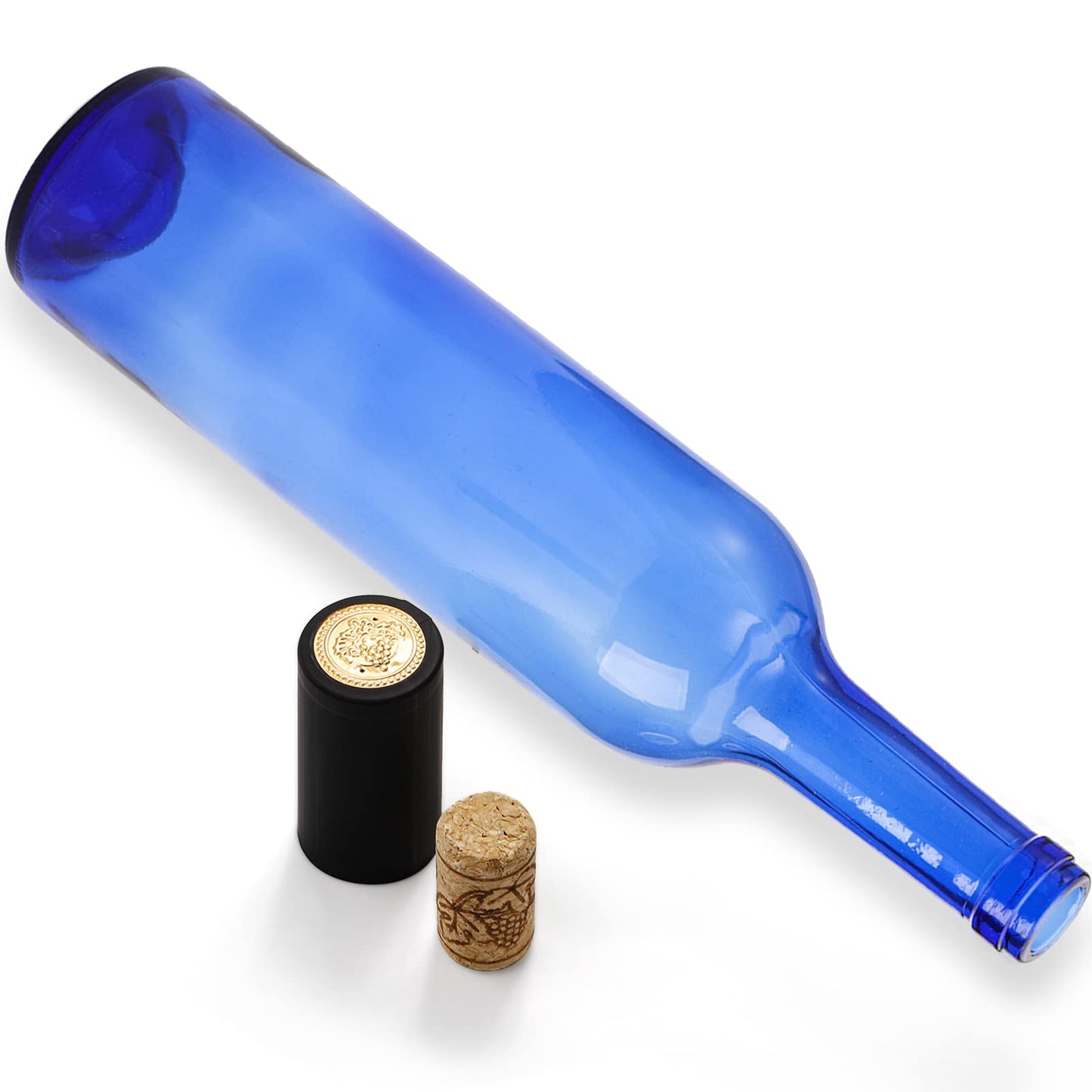 DEAYOU 8 Pack 750ml Bordeaux Wine Bottles, Glass Clear Bottles with 8 Corks and 8 PVC Shrink Capsules, Flat-Bottomed Empty Bottle for Claret, Liquor, Champagne, Juice, Beverages, Decors, Cobalt Blue