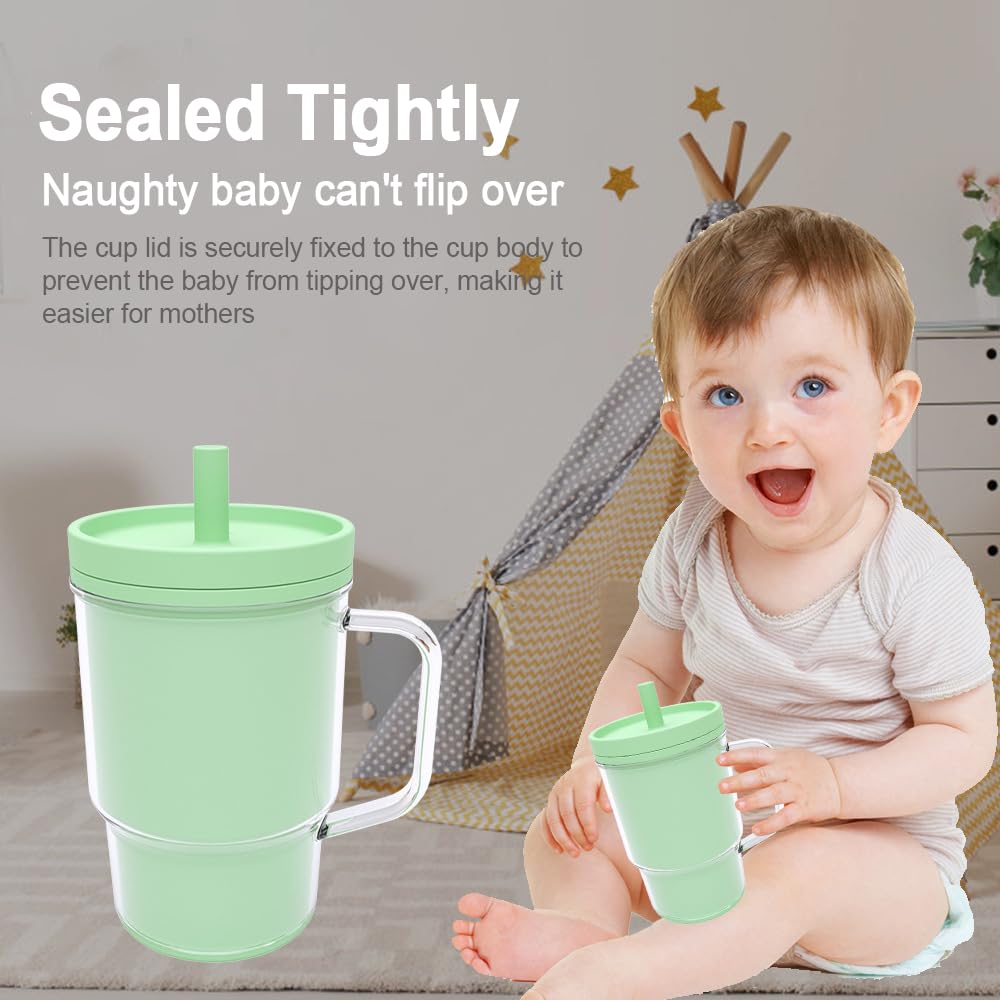 JIUHCORY Kids BPA-Free Plastic Tumbler with Spill Resistant Flexible Straw, Easy to Clean, Kids Water Bottle, Great for Travel, Dishwasher Safe, Orange Peach and Watermelon(1 Green &1 Pink)