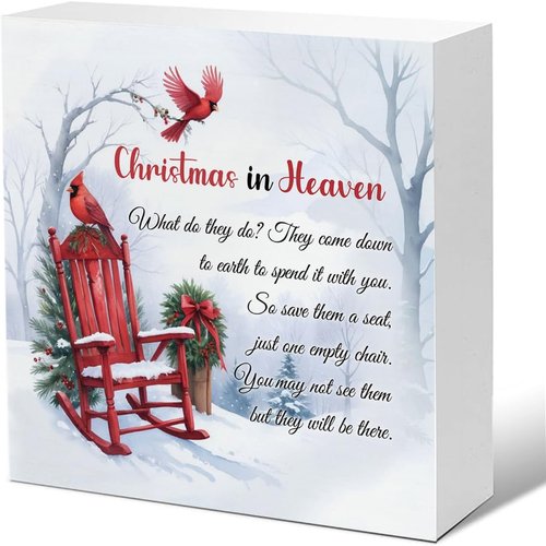 Cardinal Christmas Ornaments - Empty Chair Wooden Plaque Sign | Sympathy Gift for Loss, 5 x 5 Inches
