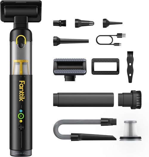 Fanttik Slim V10 APEX Cordless Car Vacuum - 4-in-1 Portable Mini Handheld Vac | 19kPa Suction Power, Smart Display (Black)