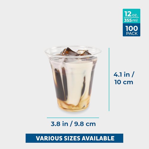 Freshware 12 oz Clear Plastic Cups - Heavy-Duty Disposable Tumblers for Parties | 100 Pack