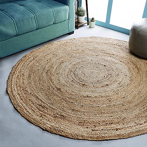 Hausattire 6 Feet Round Natural Jute Braided Area Rug - Handmade, Durable, Reversible