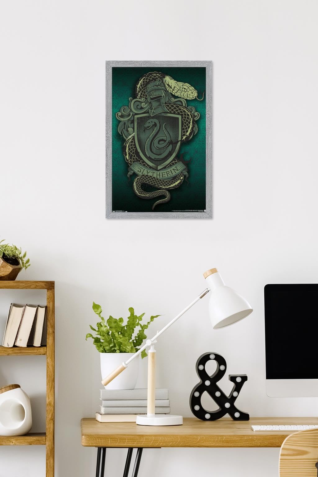 The Wizarding World: Harry Potter - Slytherin Snake Crest Wall Poster, 22.4L" x 14.7W", Gray Framed Version