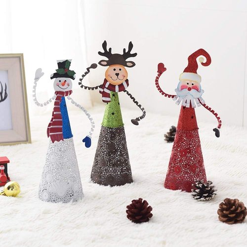 FORUP Lighted Christmas Table Decorations - Set of 3 LED Santa, Snowman & Reindeer Figurines