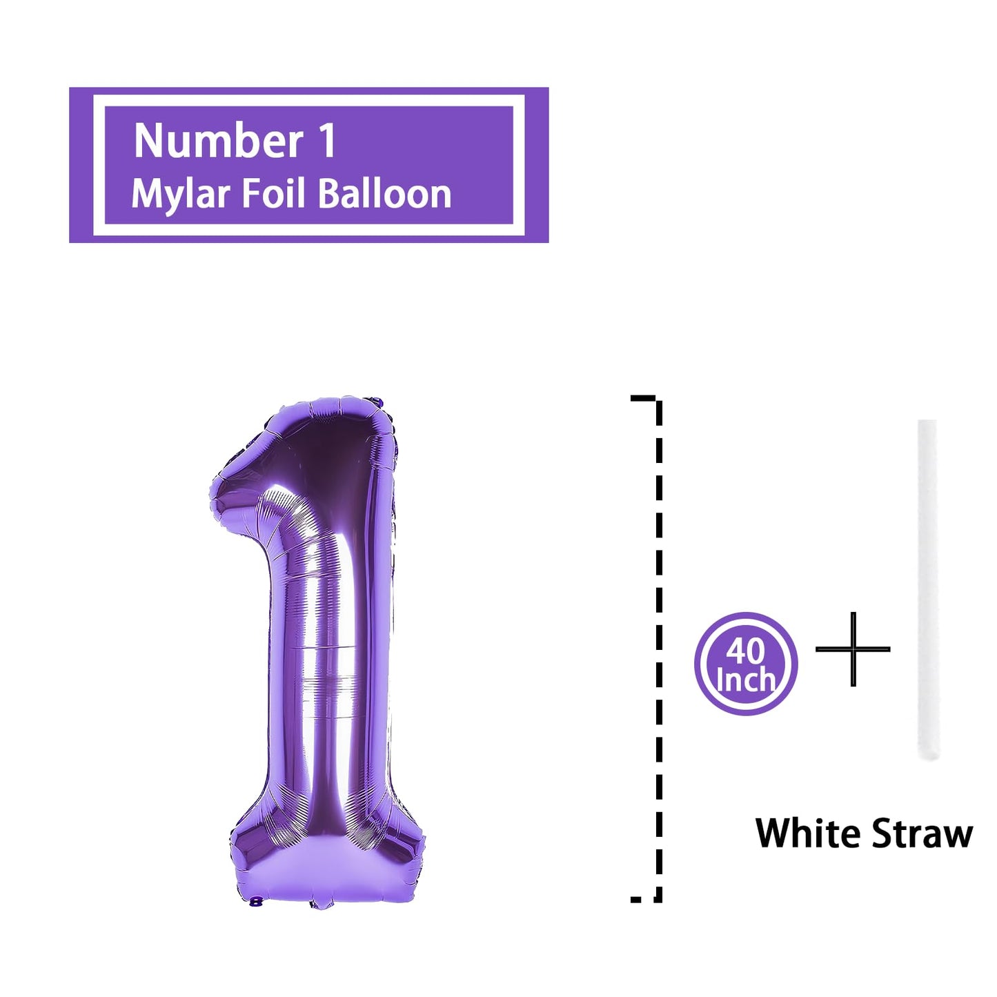 1 Number Balloon Purple 40 inch Big Foil Mylar 1st Balloons for 1 Year Old Boy Girl Birthday Party Decorations Wedding Anniversary Events Supplies