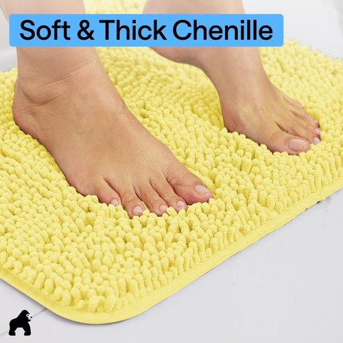 Gorilla Grip Plush Chenille Bath Rug Mat - Soft Microfiber for Oval Toilet Base | Machine Washable, Yellow