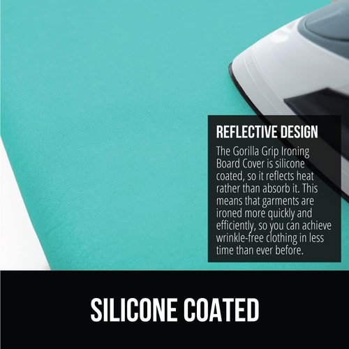 GORILLA GRIP The Original Ironing Board Cover and Pad, Silicone Coating, 400°F Scorch Resistant Thick Padding, Heavy Duty Iron Covers Standard Boards, Hook and Loop Fastener Strap, Quatrefoil 15x54