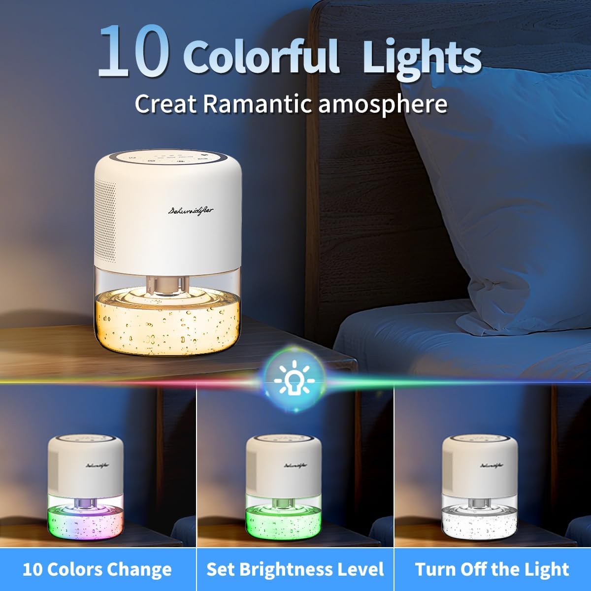 Skiennix 44oz Small Dehumidifier - Auto-Off, Quiet Operation, 10 Color Lights | Ideal for Bedrooms & Closets (215 sq.ft)