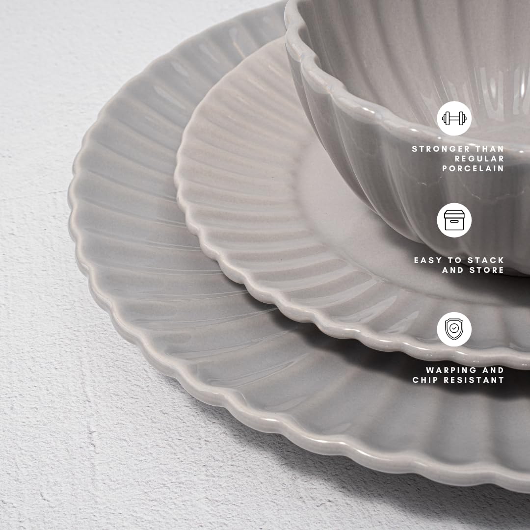 Square House 16 Piece Dinnerware Set Aruba (Cloudy Grey) Plates, Bowls, and Mugs Set for 4