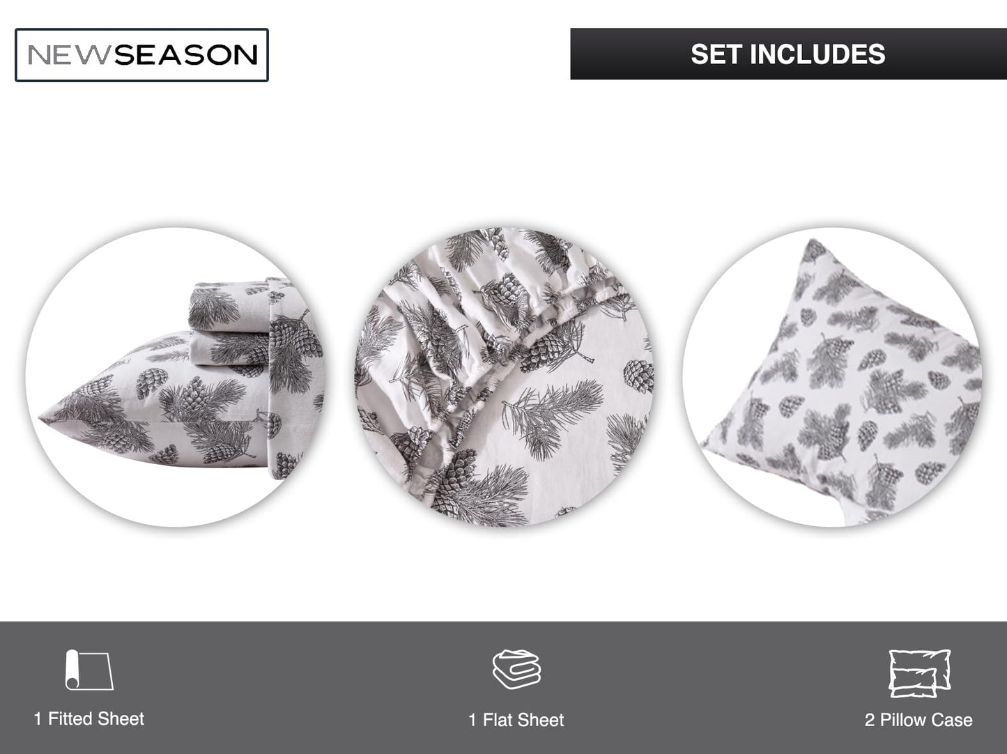 New Season Naturally Yours - 100% Cotton King Flannel Sheet Set Softly Brushed Cotton Flannel Sheets - Stylish Printed Bed Sheets - Warm, Breathable Bed Sheets Set