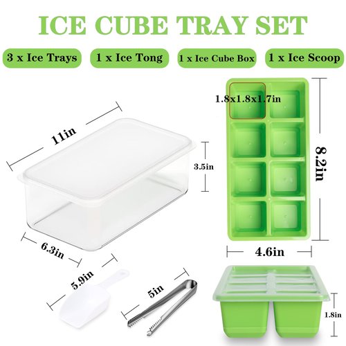 Ice Trays for Freezer with Lid and Bin, JRISBO 6 Pack Silicone Ice Cube Tray Storage Iced Bucket Kits, Stackable & Leak Proof Large Ice Cube Molds for Cocktail, Whiskey, Soup, Baby Food