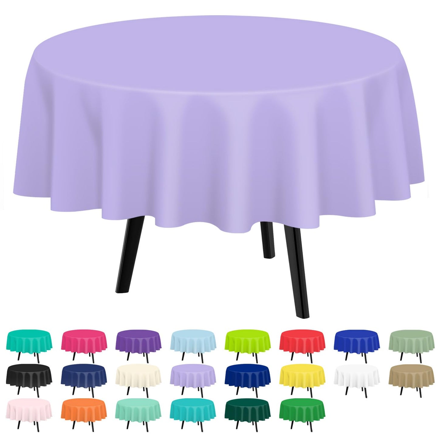 QIKSION Lavender Round Tablecloth 2 Pack, 84 Inch Plastic Table Cover Disposable for Parties