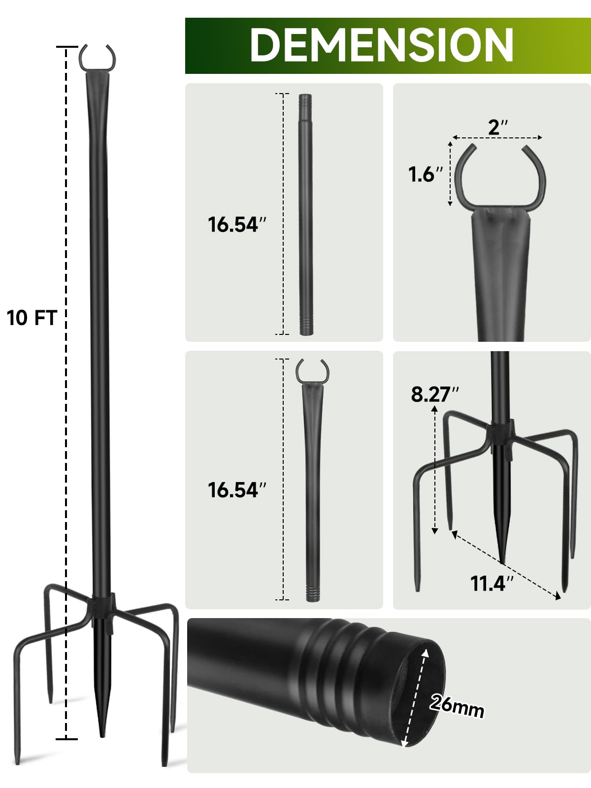 LRYXEG String Light Poles for Outside 4 Pack, 10ft Metal Outdoor String Light Poles for Deck - Ideal for Patio, Garden, Yard, Front Porch Decorations, Black
