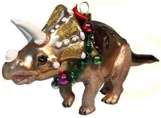 Blown Glass Triceratops Dinosaur Ornament - 7 Inch December Diamonds Holiday Decor