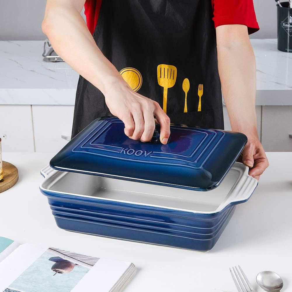 KOOV Ceramic Casserole Dish - Covered Rectangular Lasagna Pan, 9 x 13 Inches, Gradient Blue