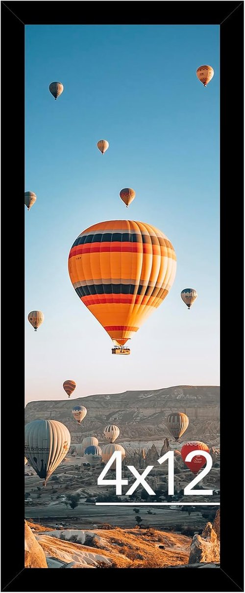 JCJMY 4x12 Black Picture Frame - Versatile Wall & Tabletop Display with Shatter-Resistant Plexiglass
