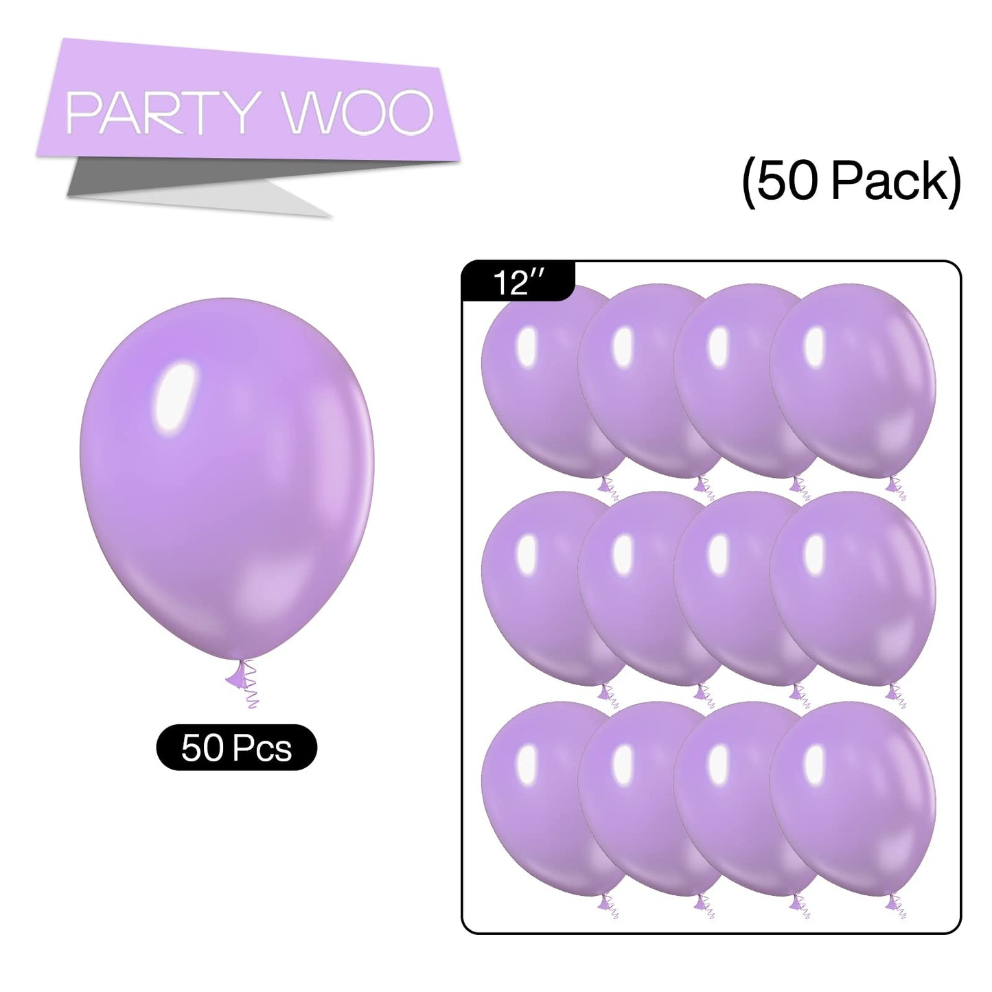 PartyWoo Lavender Balloons 50 pcs 12 Inch Light Purple Pastel Purple Lilac Latex Helium Balloons for Graduation Baby Shower Gender Reveal Birthday Engagement Wedding Party Decorations Purple-Q10