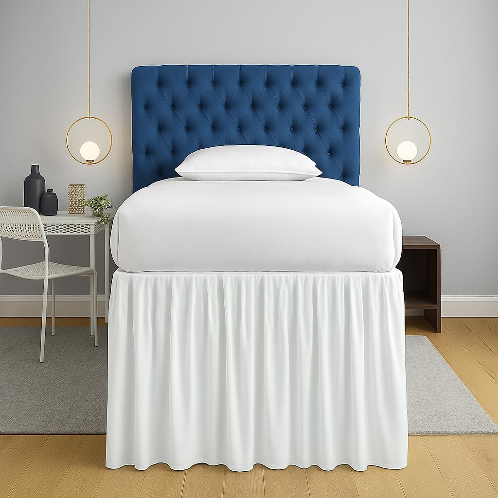 SLEEP-NEST Twin XL Dorm Bed Skirt - 42” Extra Long Drop, Platform Style - Dust Ruffle Bed Skirt, Wrinkle-Resistant, Hidden Storage Solution, Easy Fit for College Dorm Beds - White