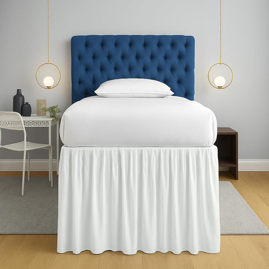 SLEEP-NEST Twin XL Dorm Bed Skirt - 42” Extra Long Drop, Platform Style - Dust Ruffle Bed Skirt, Wrinkle-Resistant, Hidden Storage Solution, Easy Fit for College Dorm Beds - White