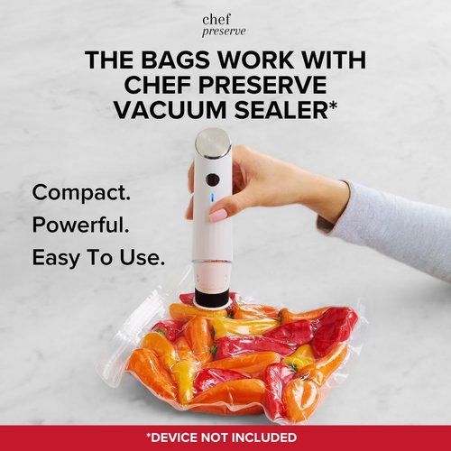 Chef Preserve Reusable Vacuum Sealer Bags - 30 Large BPA-Free Food Storage Bags (12 x 13 in) | Odor-Resistant & Leak-Proof