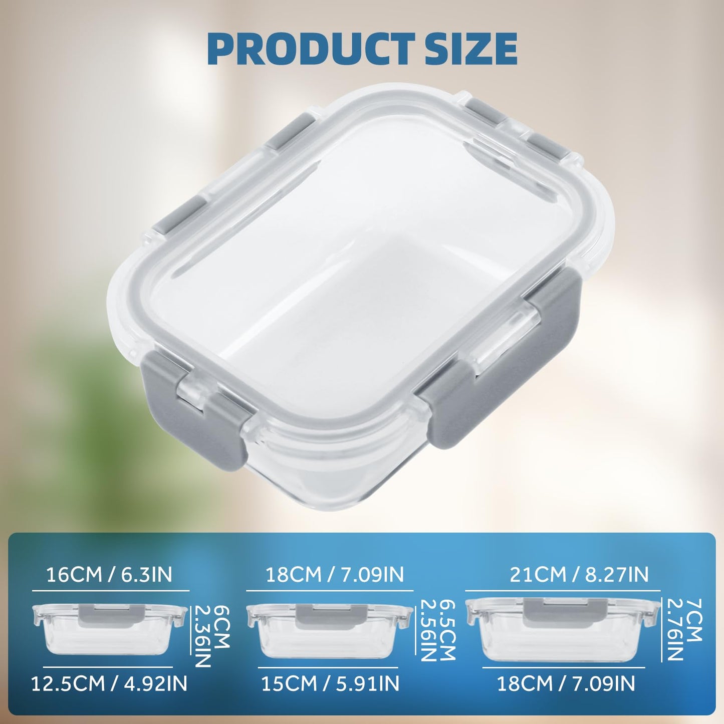 BYLWORKOUT 24 Piece Glass Storage Containers with Lids - Leak Proof, Dishwasher Safe Glass Food Storage Containers for Meal Prep or Leftovers (Blue)
