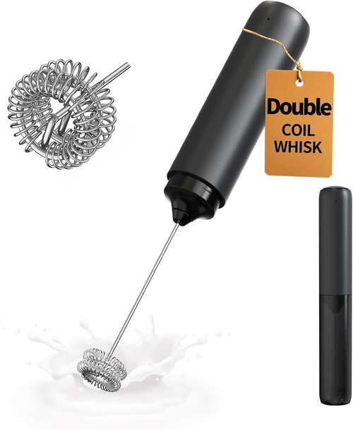 Circle Joy Rechargeable Milk Frother - Dual Coil Electric Whisk for Coffee & Matcha | Portable Black Mixer