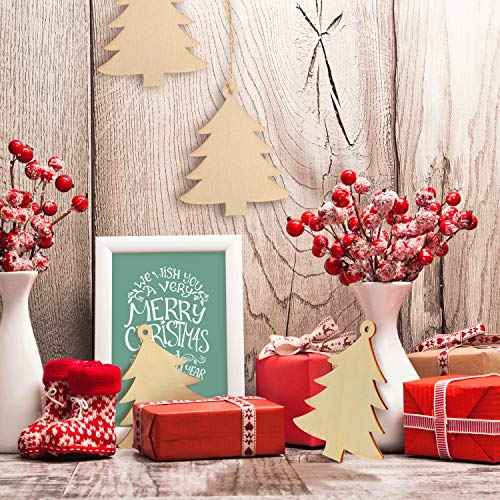 Tatuo 50 Pieces Wooden Christmas Tree Cutouts Embellishments Hanging Ornaments with Ropes for Christmas Decoration, Festival, Wedding, Craft