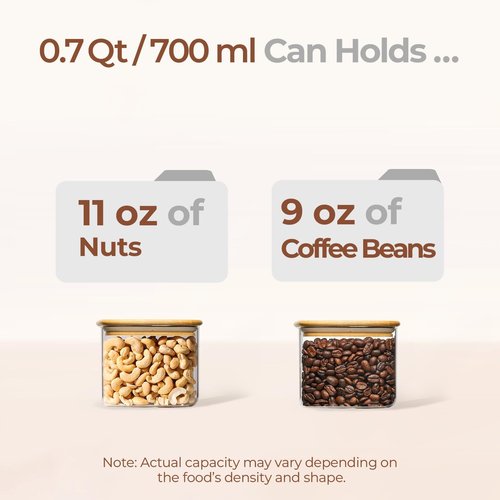 ComSaf 0.7 Qt Rectangle Glass Storage Containers - Clear Glass Jars with Bamboo Lids for Pantry Organization