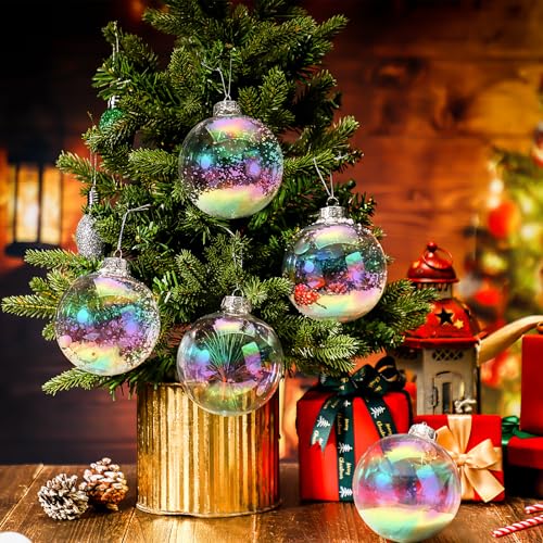 Funtery 12-Pack 4-Inch Iridescent Christmas Ornaments - Clear Holiday Decor