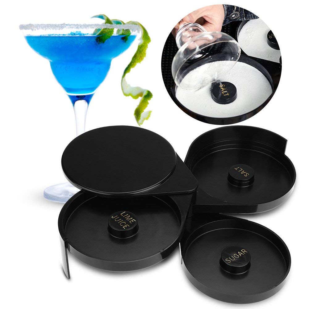 Margarita Salt Rimmer Set, 3 Tier Bar Glass Rimmer Bartender Tool for Margarita and Cocktail Salt Box Container