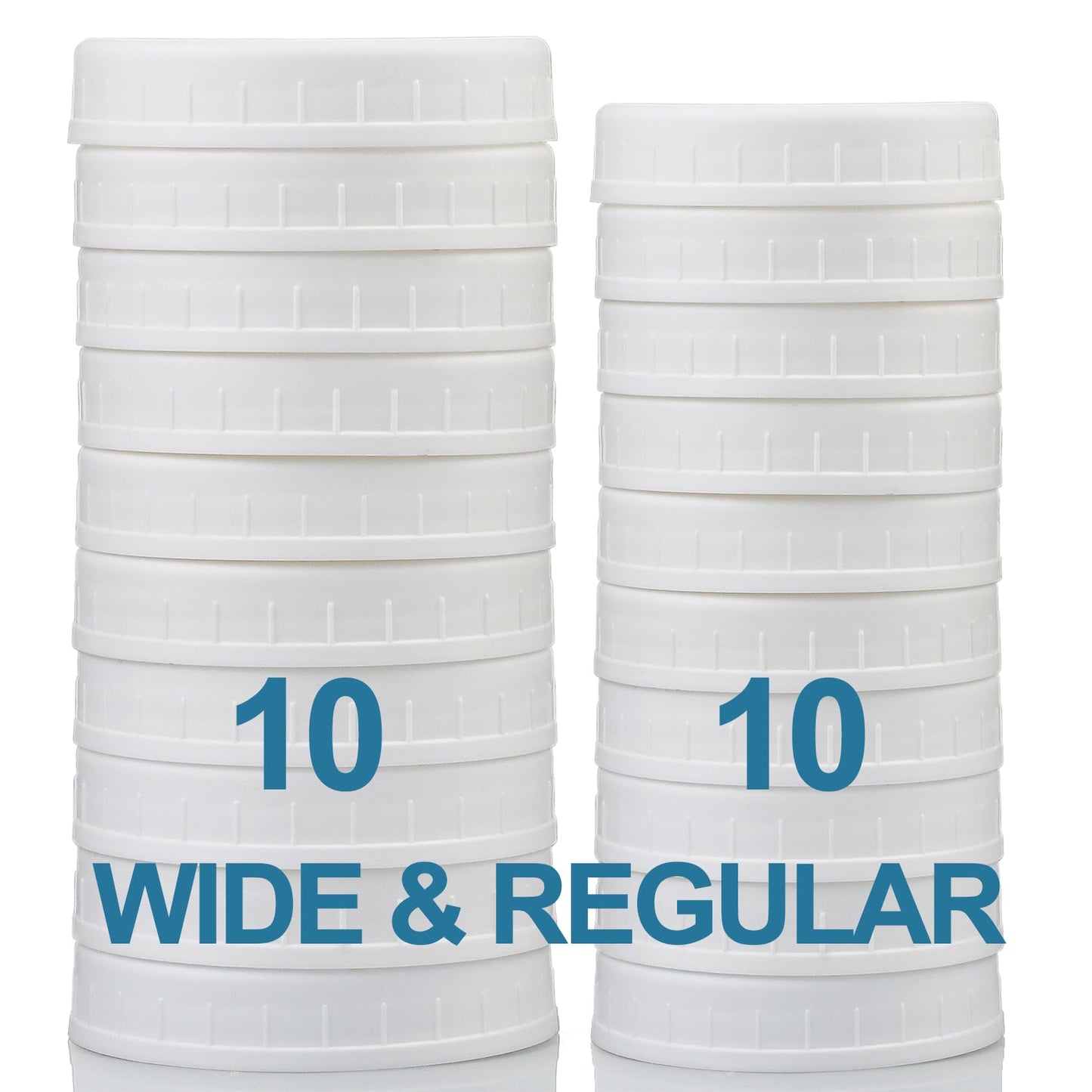 AOZITA 10 WIDE Mouth & 10 REGULAR Mouth Mason Jar Lids - 20 Pack Food Grade Plastic Mason Jar Caps for Ball, Kerr and More Canning Jars - Leakproof & Dishwasher Safe - White