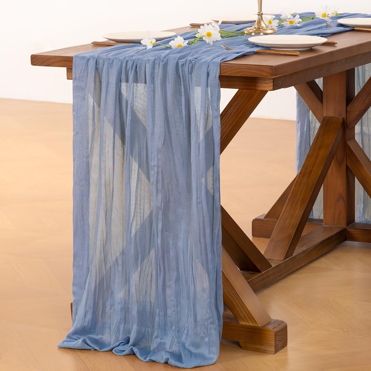 Socomi Cheesecloth Table Runner - 6pcs Dusty Blue Boho Rustic 120 Inch for Weddings & Events