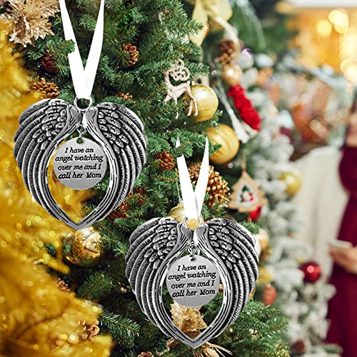 Christmas Memorial Ornaments Angel Wings, I Have a Angel Watching Over Me I Call Her Mom in Memory of Loved One in Heaven Loss of a Mother Christmas Tree Hanging Pendant Sympathy Gifts
