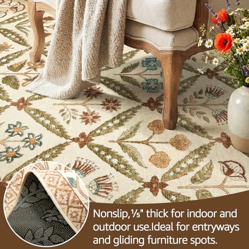 8x10 Terracotta Vintage Floral Washable Area Rug for Living Room