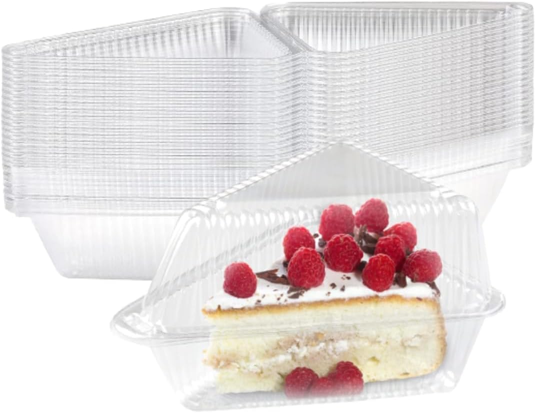 100 Pcs Cake Slice Containers with Lid, Single Clear Plastic Individual Carrier Transparent Disposable Triangle Boxes for Cheesecake, Flan, Cupcake, Sliced Dessert Pie - Take Out, Mini Desechables