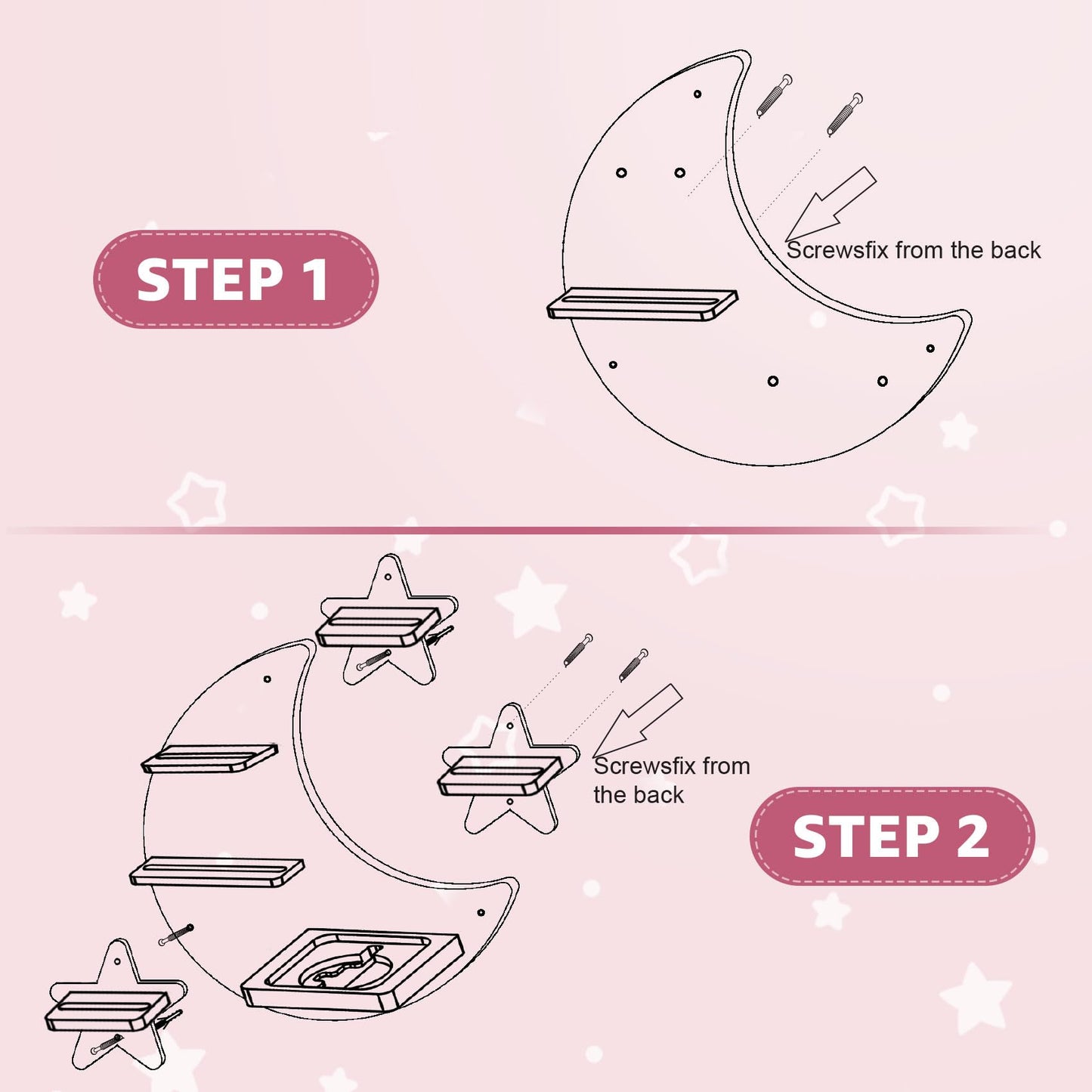 Taladad for Toniebox 2 and Toniebox 1 Tonie Shelf Wall Mounted Set of 4 (Moon and 3 Stars),Tonies Figures Tonies Storage,Magnetic Wooden Floating Shelves Compatible with Tonie Box Player Character