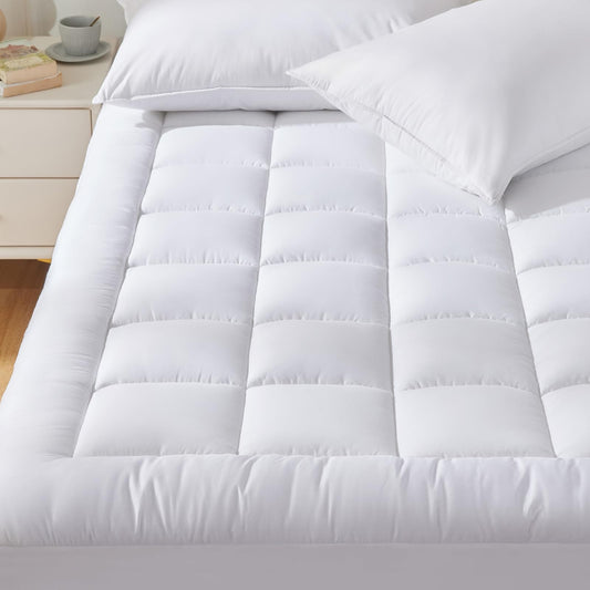 CozyLux Twin Extra Long Size Mattress Pad Pillow Top Cotton Twin XL Mattress Topper 8-21" Deep Pocket Mattress Cover Quilted Fitted Cooling 450GSM Mattress Protector (39x80 inch,White)