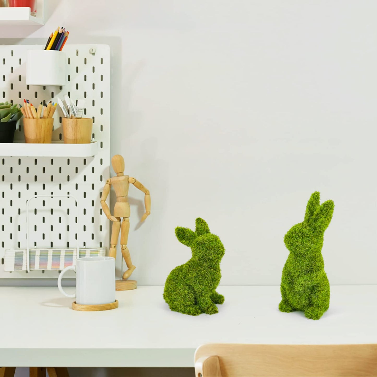 MicoSim Easter Bunny Decorations,Resin Moss Bunny Figurine,Garden Artificial Moss Rabbit Easter Décor Easter Party Favors Gifts(Small-2pcs)