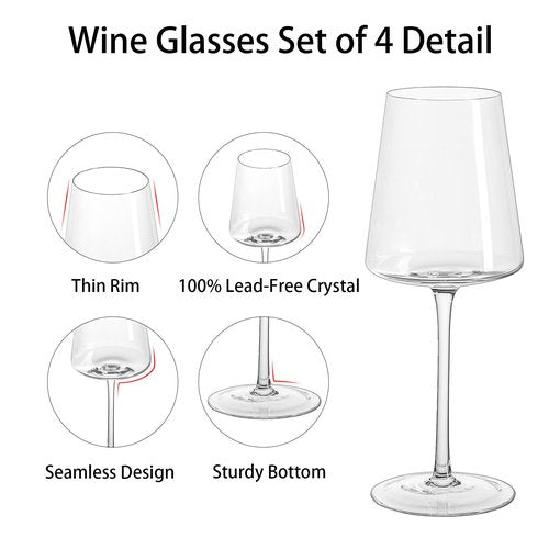Imourari Crystal Wine Glasses Set of 4-13.5oz Clear Lead-Free Hand Blown Long Stem Square Red Wine Glasses with Gift Box for Christmas Wedding Birthday Party