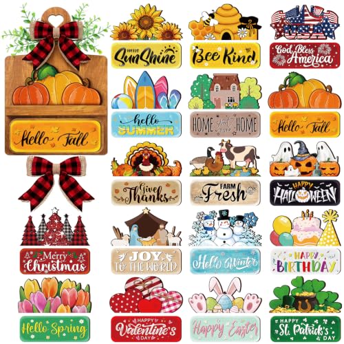 GlikCeil Seasonal Interchangeable Farmhouse Breadboard Set with Signs & Bows