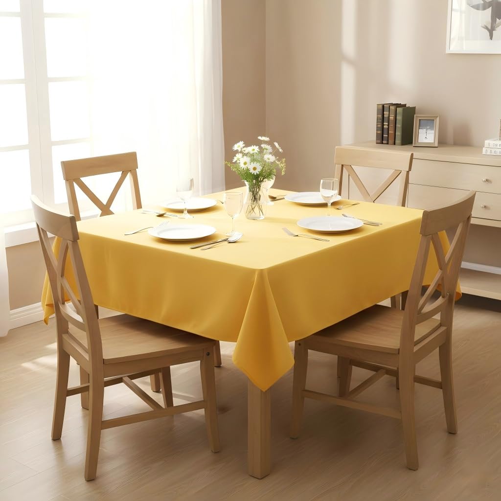 sancua Square Tablecloth - 60 x 60 Inch - Stain and Wrinkle Resistant Washable Polyester Table Cloth, Decorative Fabric Table Cover for Dining Tables, Buffet Parties and Camping, Yellow