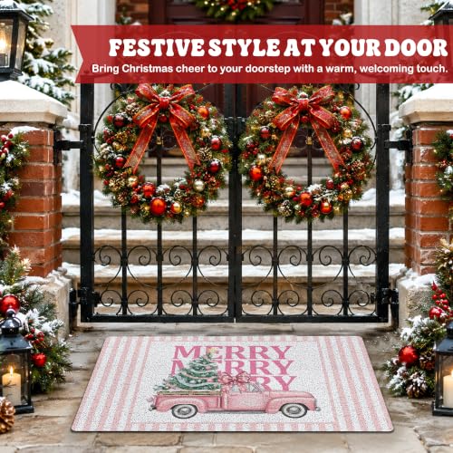 Pink Merry Christmas Tree Door Mat 17x30 Inches - Cquwb