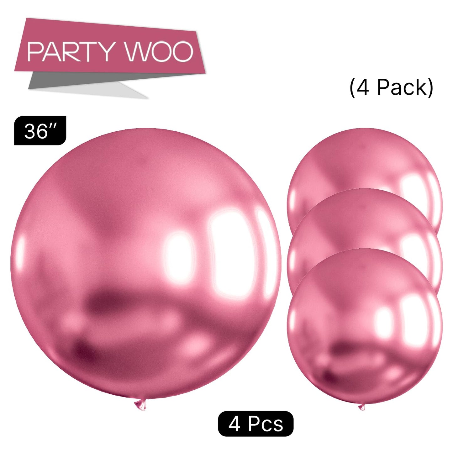 PartyWoo Metallic Pink Large Balloons 4 pcs 36 Inch Giant Big Jumbo Pink Latex Balloons for Birthday Valentine's Day Wedding Baby Shower Anniversary Graduation Party Decorations Pink-G104